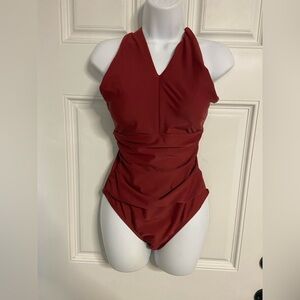 KONA SOL Deep Red Ruched Swimsuit